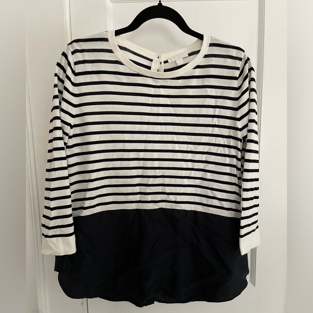COS Breton stripe cotton & silk flutter tail top